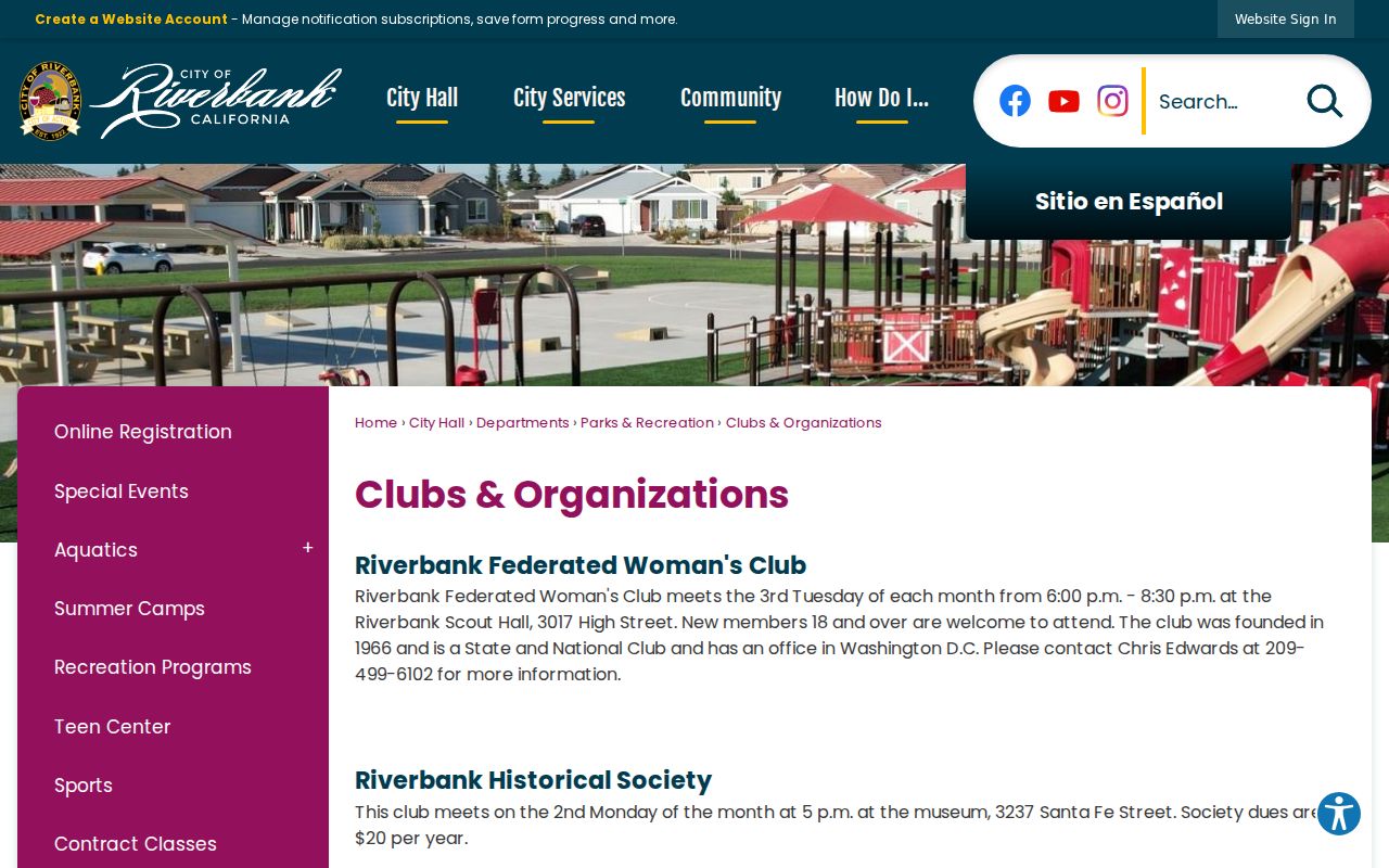 Riverbank city directory research through the city clubs and organizations listing