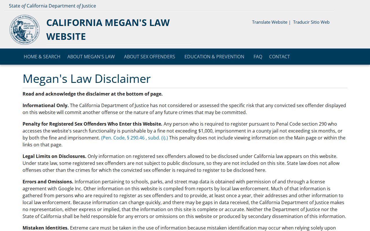 Riverbank resident lookup view of California Megan's Law search