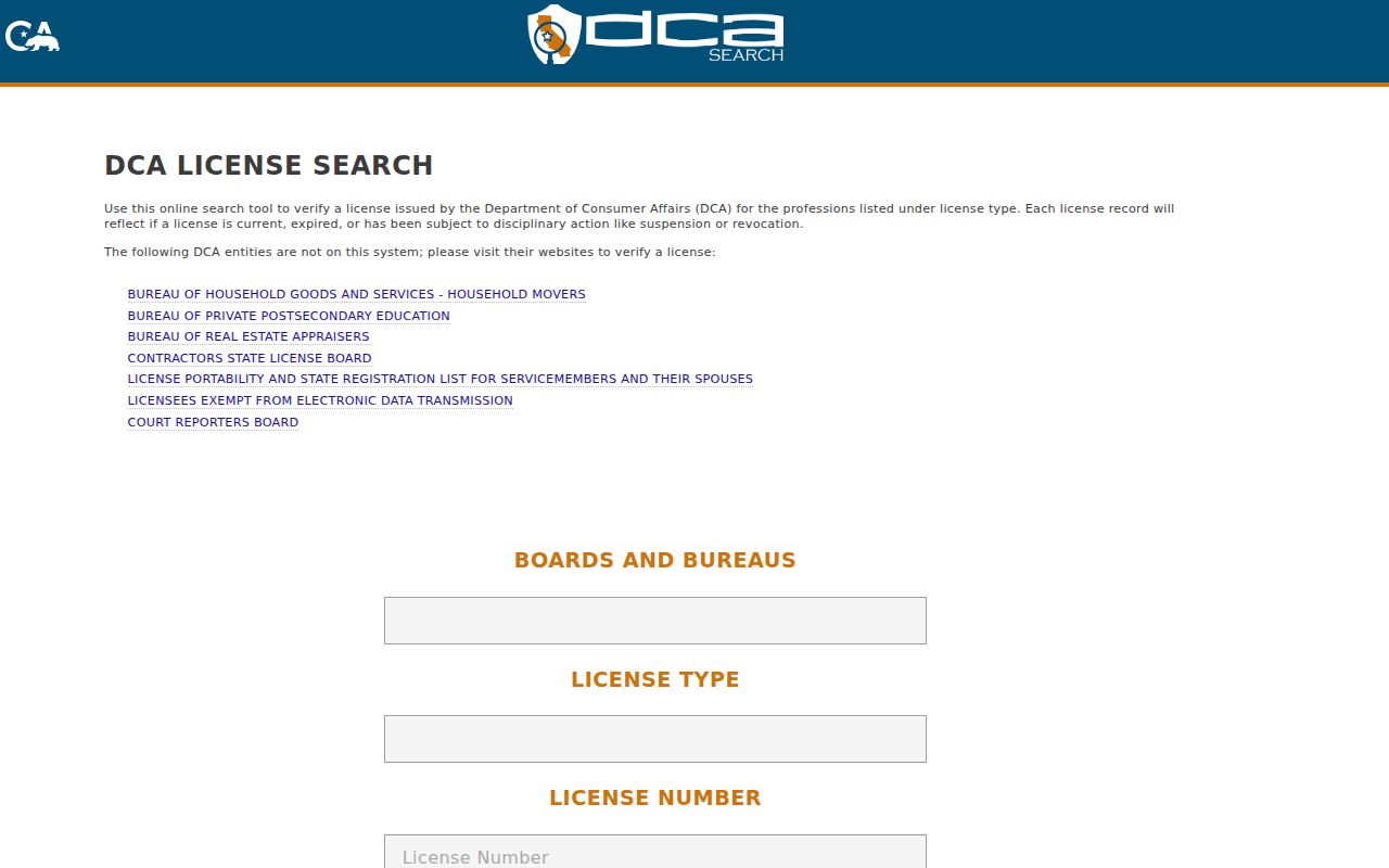 Riverbank resident lookup view of California professional license search